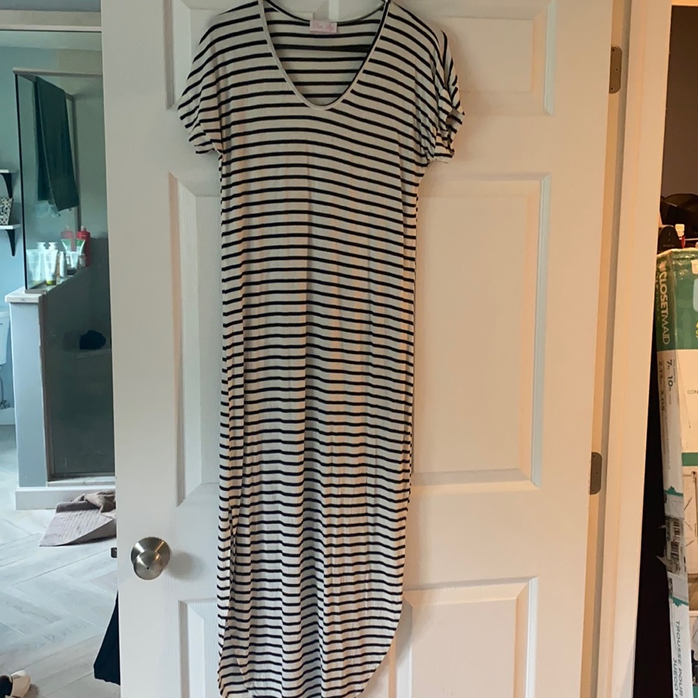 Black & white striped pink lily maxi dress